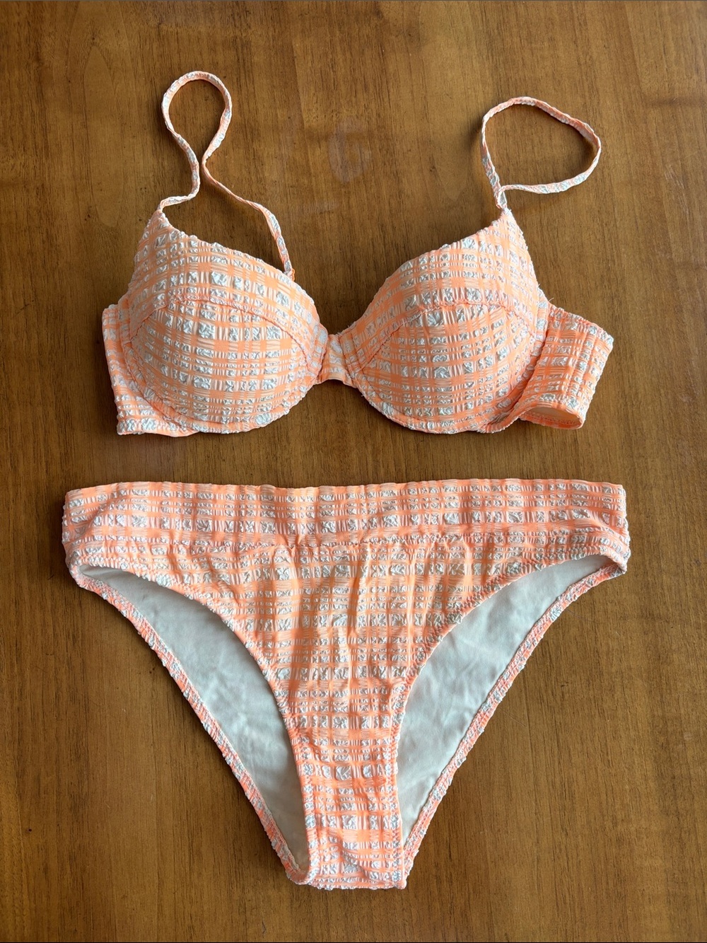 TRIANGL Swimwear Peach Gingham Underwire Bikini set size S